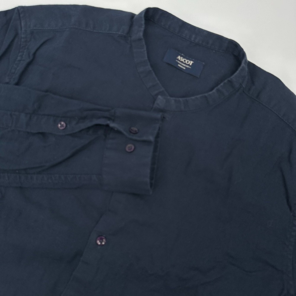 Ascot Shirt Men Medium Blue Tailored Fit Casual Long Sleeve Collared Button Down